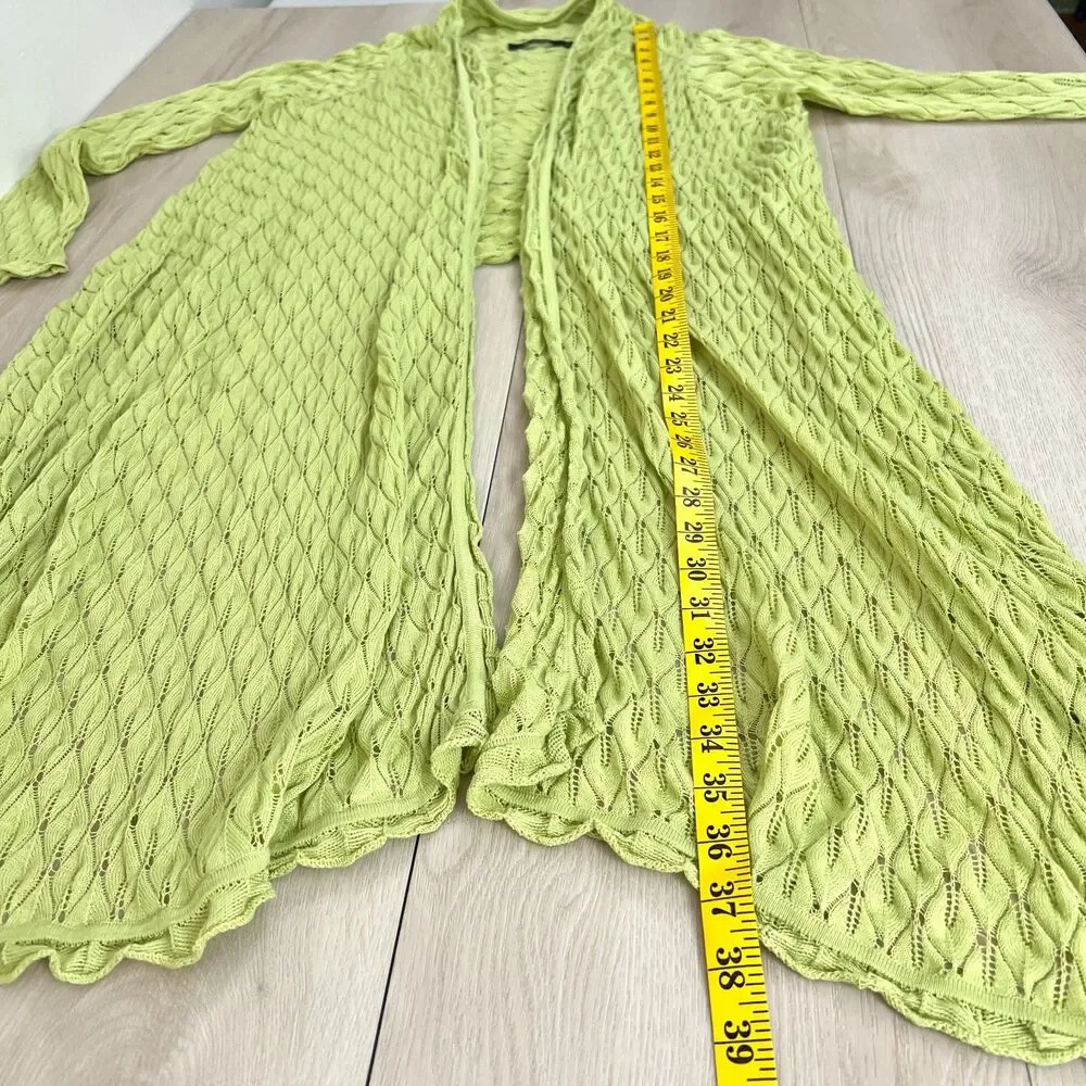 NIC+ZOE Lime Green Openwork Pointelle Long Duster Cardigan Sz 1X / Grunge Fairy